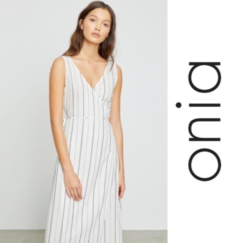 ONIA Grace Striped White Cotton Cover-Up Maxi Wrap Dress